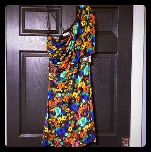 Calvin Klein one shoulder floral print dress